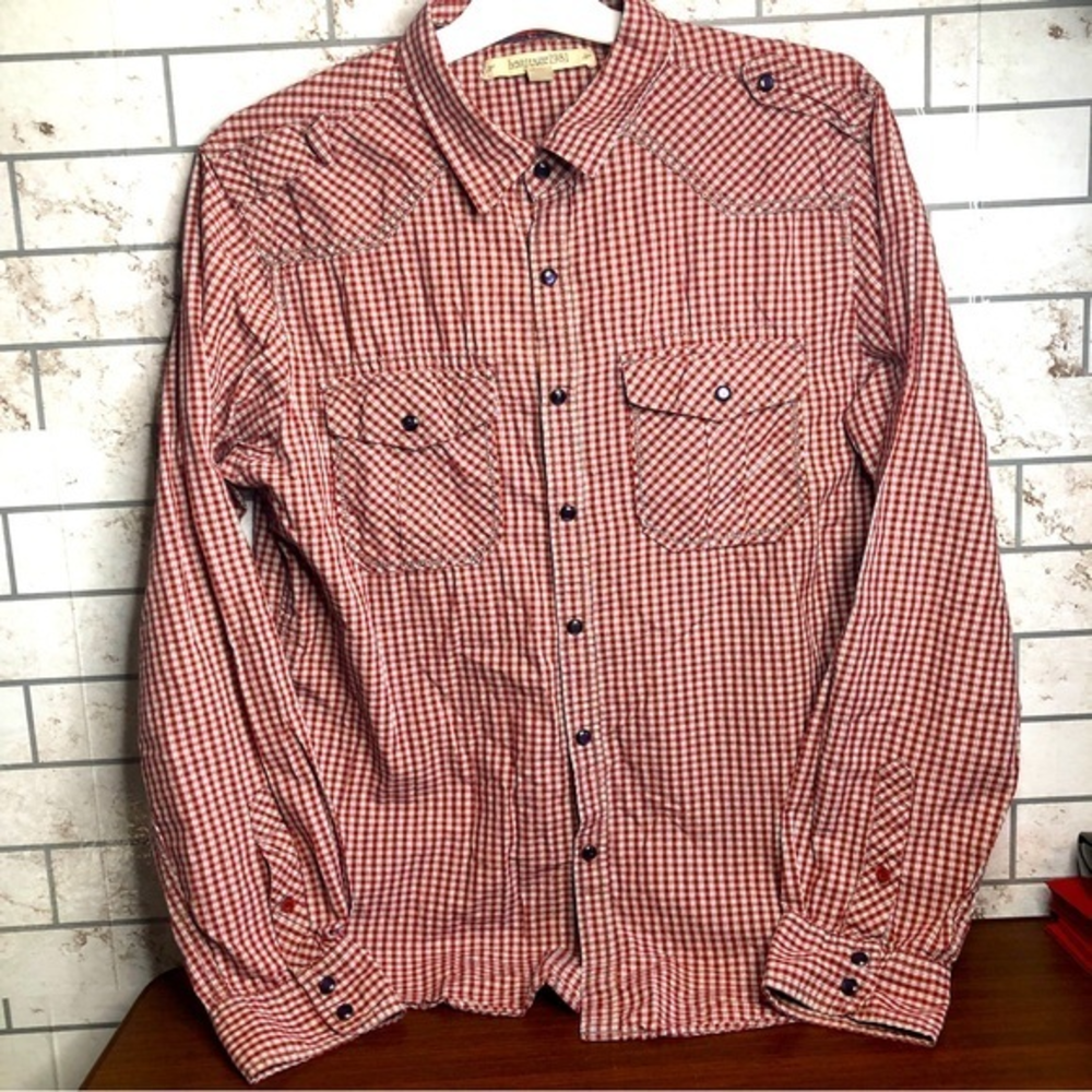 Heritage 1981 Mens Pearl Snap Western Shirt Button Up Red Plaid Fitted‎ Large